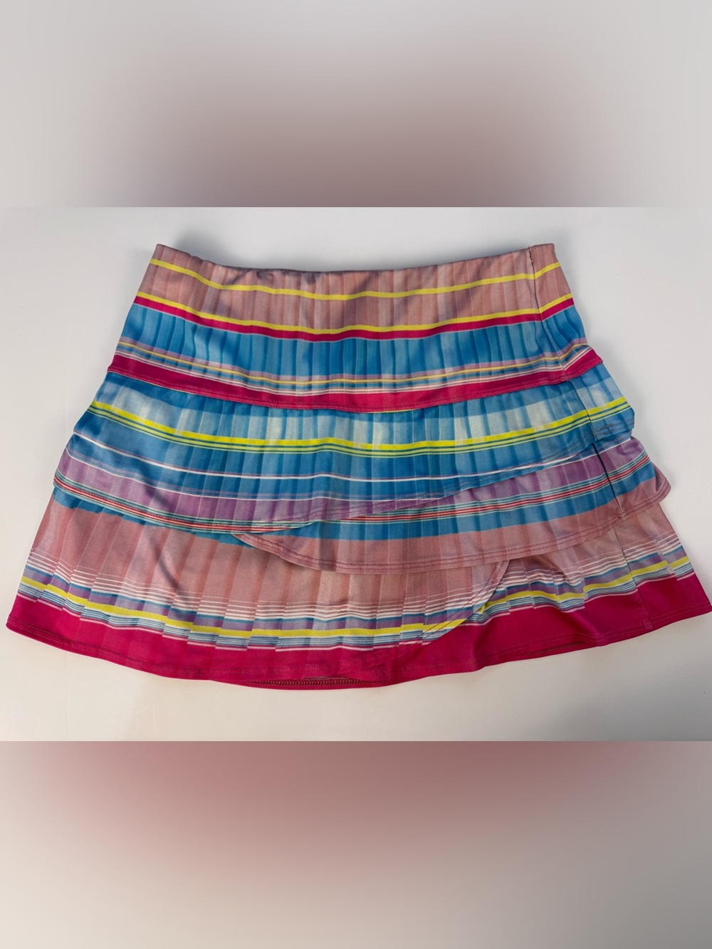 Lucky in Love Multicolor Striped Pleated tennis Skirt - Blue, Pink, Yellow XS